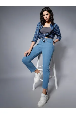 High Star Women Blue Straight Fit High-Rise Mildly Distressed Heavy Fade Stretchable Jeans