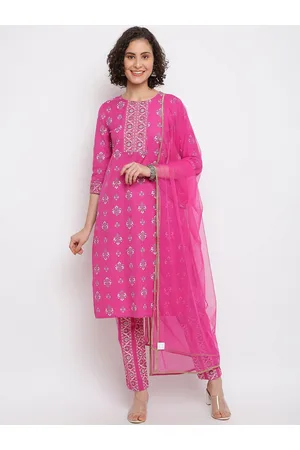 IMARA Ethnic Motifs Printed Thread Work Pure Cotton Kurta with Trousers
