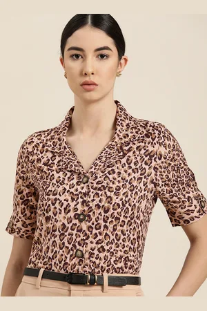 Invictus Women Pink & Brown Animal Printed Casual Shirt