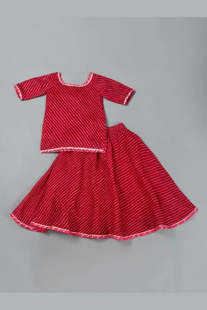 Rangpur Girls Embroidered Leheriya Regular Gotta Patti Pure Cotton Kurti with Skirt