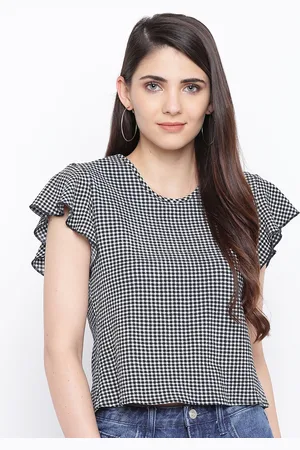 DODO & MOA Women Black & White Checked Top