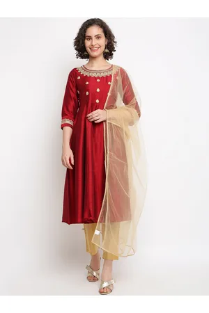 IMARA Floral Embroidered Brocade Kurta & Trouser With Dupatta