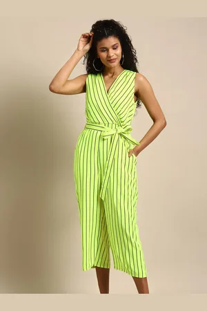 DODO & MOA Striped Waist Tie-Ups Wrap Basic Jumpsuit