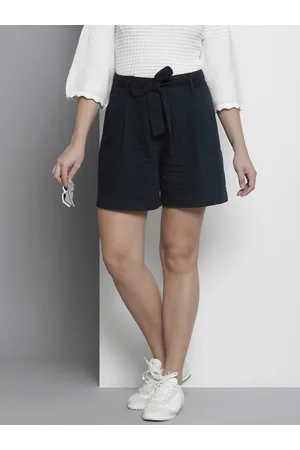 Tommy Hilfiger Women Cotton Linen Solid High-Rise Shorts With Fabric Belt