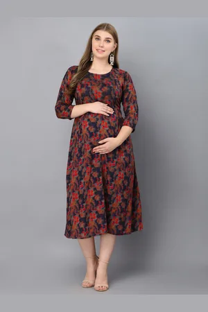 Kalini Blue Floral Print Maternity A-Line Midi Dress