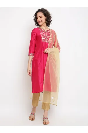 IMARA Floral Embroidered Thread Work Kurta with Trousers & With Dupatta