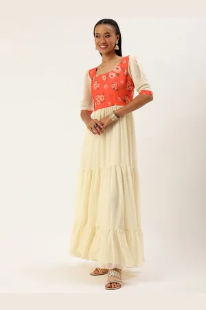 Ethnovog Floral Printed Tiered Gown Dress