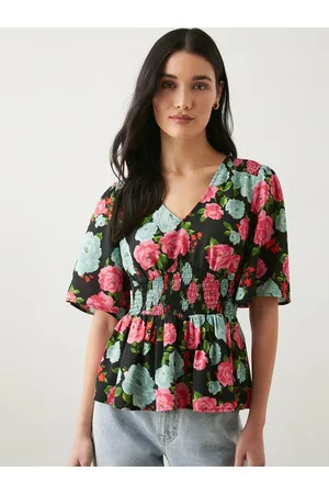 Dorothy Perkins Floral Print Flared Sleeve Smocked Top