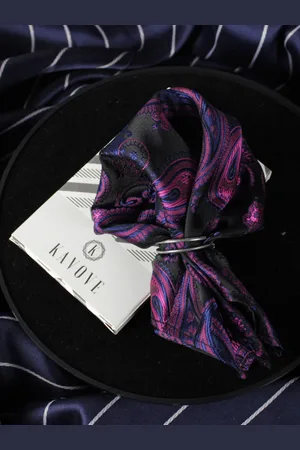 KOVOVE Men Black & Purple Printed Pocket Square