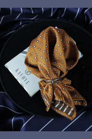 KOVOVE Men Orange Polka Dot Printed Pocket Square