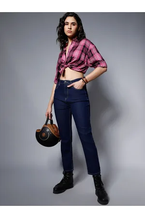 High Star Women Blue Straight Fit High-Rise Low Distress Stretchable Jeans