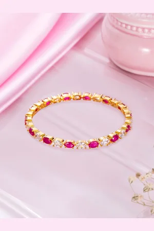 Zavya Women Gold-Plated Stone Studded Sterling Silver Bangles