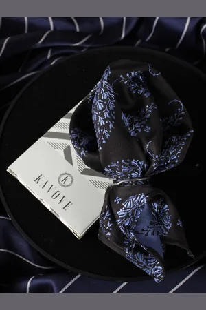 KOVOVE Men Black & Blue Woven Design Pocket Square