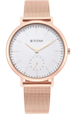 Titan Women Textured Dial & Bracelet Style Stainless Steel Analogue Watch NQ95142WM01