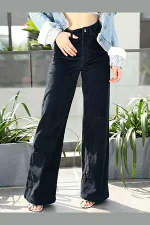 CURVY STREET Women Navy Blue Flared High-Rise Corduroy Trouser