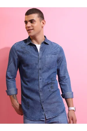 Ketch Blue Slim Fit Denim Casual Shirt