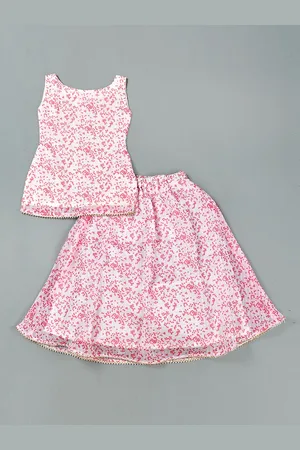 Rangpur Girls Embroidered Polka Dot Printed Gotta Patti Regular Kurti with Skirt