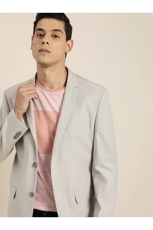 Invictus Men Grey Solid Slim Fit Single-Breasted Blazers