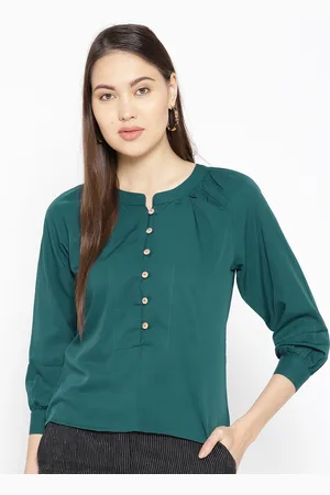 DODO & MOA Women Teal Green Solid Shirt Style Top