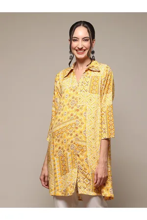 Biba Bandhani Printed Shirt Collar A-Line Kurta