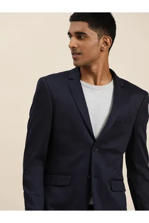 Invictus Men Navy Blue Slim Fit Solid Single-Breasted Casual Blazer