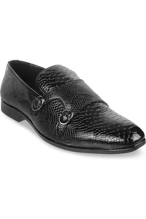 Metro Men Textured Formal Monk Shoes With Buckle Detail