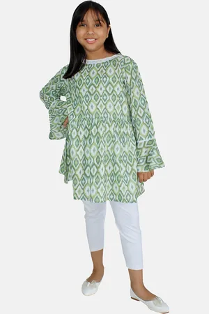 KiddoPanti Girls Round Neck Ethnic Motifs Printed Pure Cotton Kurta & Leggings