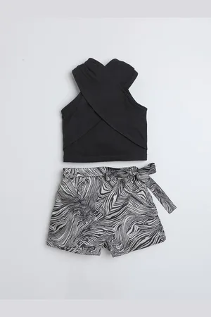 taffykids Girls Abstract Printed Halter Neck Cotton Top with Shorts
