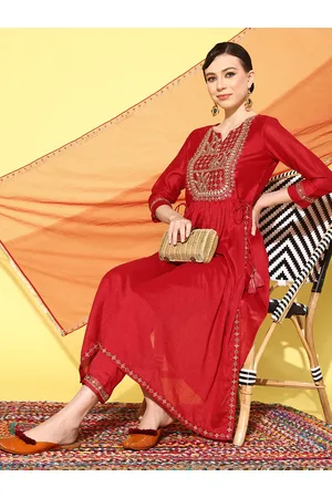 Sangria Women Floral Embroidered Regular Gotta Patti Kurta with Trousers & With Dupatta