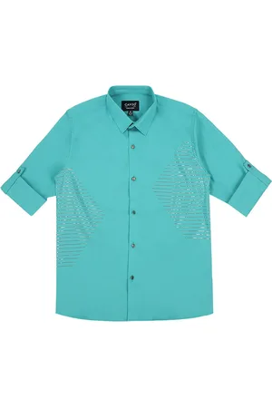 CAVIO Boys Comfort Zari Detail Checked Embellished Party Cotton Shirt