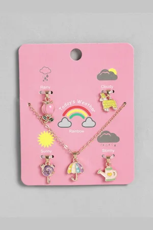 EL REGALO Girls Pack Of 5 Gold-Plated Contemporary Stone Studded Pendants With Chain