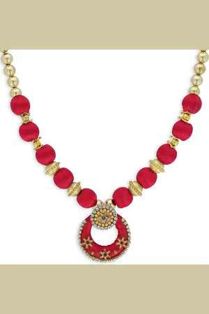 Akshara Clothing Gold-Toned & Red Handcrafted Beaded Necklace