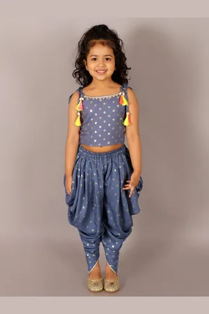 LIL DRAMA Girls Floral Foil Printed Top With Dhoti Pants
