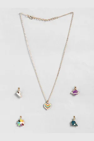 EL REGALO Girls Pack Of 5 Gold-Plated Contemporary Stone Studded Pendants With Chain
