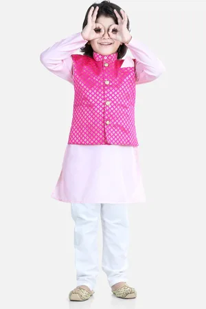 BownBee Boys Regular Pure Cotton Kurta with Pyjamas & Woven Design Nehru Jacket