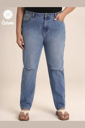 20Dresses Women Plus Size Blue Light Fade Slim Fit High-Rise Slash Knee Jeans