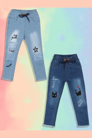 A-Okay Girls Pack Of 2 Slim Fit High-Rise Embroidered Jeans
