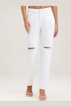 20Dresses Women White Mid-Rise Mildly-Distressed Regular Fit Pure Cotton Cropped Jeans