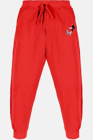 KiddoPanti Girls Butterfly Printed Mid-Rise Pure Cotton Joggers