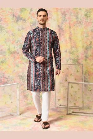 Hangup Ethnic Motifs Printed Band Collar staright Kurta with Pyjamas