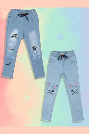 A-Okay Girls Pack Of 2 Slim Fit High-Rise Embroidered Jeans
