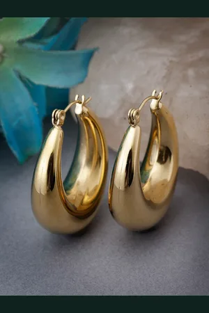 NVR Women Gold-Plated Circular Hoop Earrings