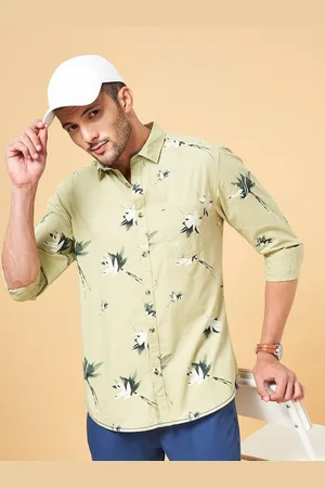Pantaloons Men Green Slim Fit Floral Opaque Printed Casual Shirt