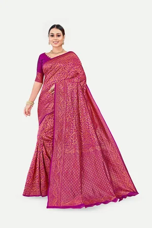 TAVAS Ethnic Motifs Woven Design Zari Pure Georgette Banarasi Saree