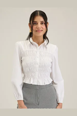 20Dresses Comfort Smocked Cropped Pure Cotton Formal Shirt