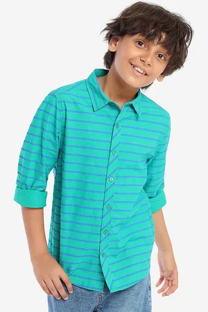 BONKIDS Boys Standard Horizontal Striped Cotton Casual Shirt