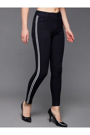 Miss Chase Women Black Slim Fit Side Stripes Clean Look Stretchable Jeans