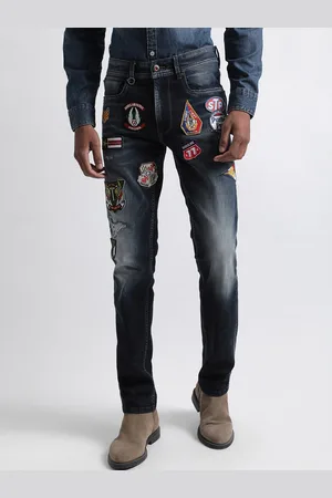 ICONIC Men Slim Fit Mildly Distressed Applique Detail Light Fade Jeans