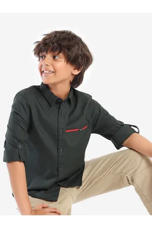 BONKIDS Boys Standard Spread Collae Cotton Casual Shirt