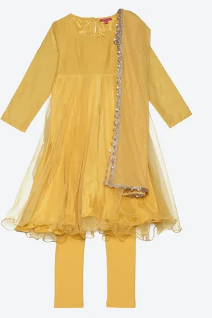 Biba Girls Yellow Kurta with Palazzos & With Dupatta
